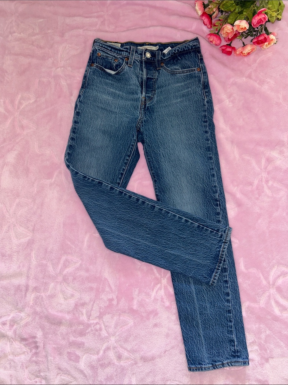 Levi's Dark Blue High-Rise Straight Wedgie Jeans